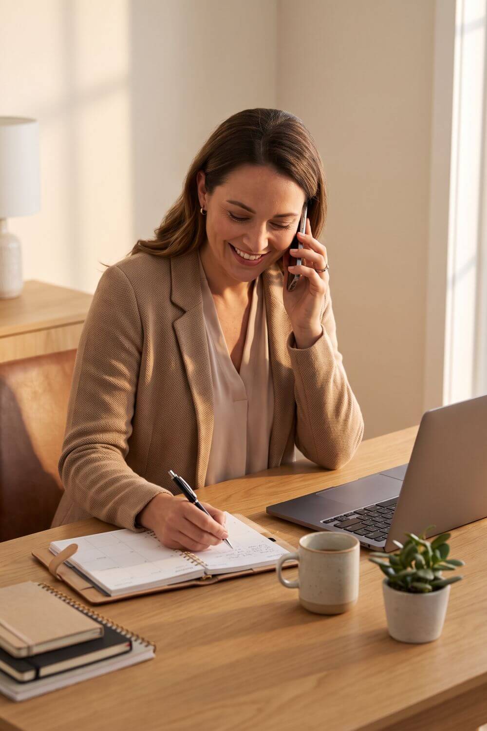 Secretaria virtual tomando nota de una consulta en la oficina de Vigo